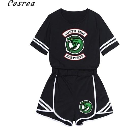 South Side Serpents Riverdale T Shirt Shorts Two-Piece Girls Summer Riverdale Clothing shirts Short Sleeve Women Running Suits