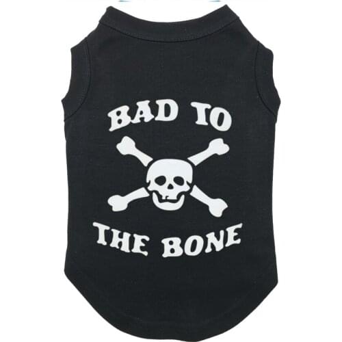 BAD TO THE BONE SKULL Printed T-Shirts Pet Puppy Clothes Shirts Tee Polyester Clothes Tank Tees Top for All Seasons Hot sale
