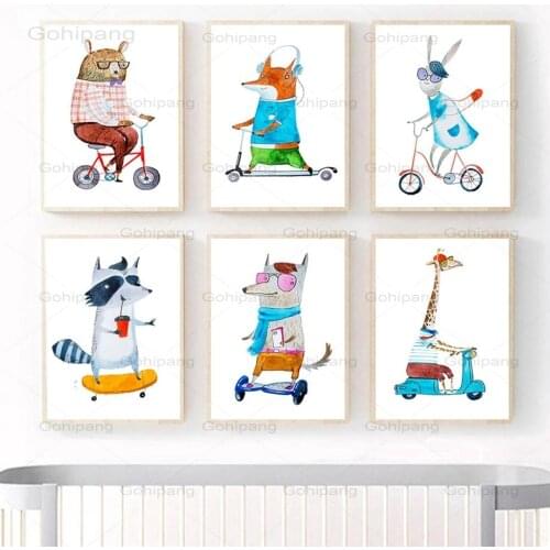 Canvas Painting Watercolor Wolf Fox Giraffe Rabbit Bear Nursery Wall Art Posters and Prints Nordic Wall Pictures Kids Room Decor