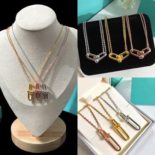 Classic Rose Gold Color U Shape Chain Pendant Stainless Steel Necklace For Women Jewelry