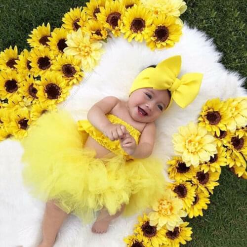 3PCS Newborn Summer Clothes Sets Infant Baby Girl Off-Shoulder Vest Tops+Tulle Skirt Outfit Princess Dress Set