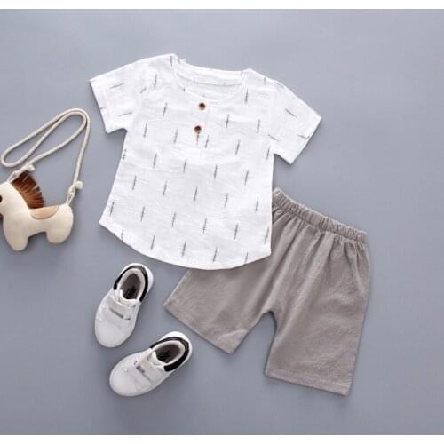 Oklady 2019 Boys Clothes Set Summer Baby Cotton Anchor Print Toddler Clothing Set Linen White T Shirts Pants 1-5 Years 3T 4T
