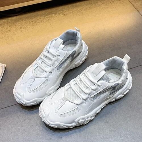Air Mesh Dad Sneakers Women Casual Flat Platform Shoes Tenis Feminino Solid Leather Woman Sneakers Chunky Shoes Zapatillas Mujer