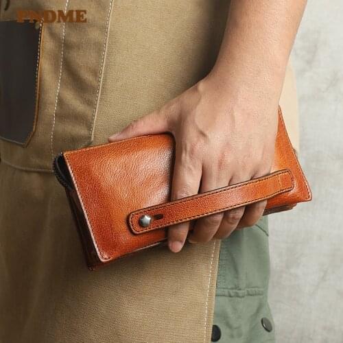 Fashion natural genuine leather mens clutch bag wallet simple vintage luxury cowhide large capacity multi-card phone purse