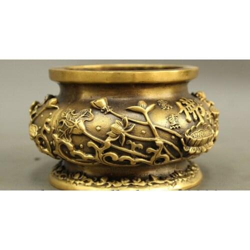 Folk Chinese Pure Bronze Buddhism Lotus Flower Leaf Statue Incense Burner Censer