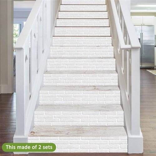 White Brick Pattern Stair Wall Stickers Kitchen Bathroom Tiles Home Decor Peel & Stick Waterproof DIY Vinyl Wallpaper Art Mural