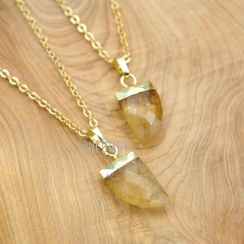 10Pcs Gold Plating Faceted Horn Tusk Chains Necklaces Citrines Chains Necklaces Clearance 16-20inch NM15626