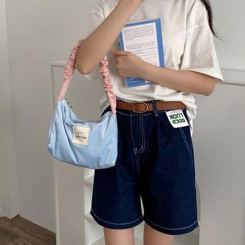 2021 New Corduroy Contrast Fabric Mini Cute Shoulder Bag for Women Small Ladies Underarm Bags Eco Cotton Cloth Handbags Purses