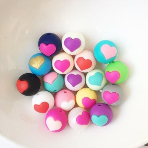 New Arrival BPA free silicone beads, round silicone beads, heart beads .FDA food Silicone heart round bead for baby chewed