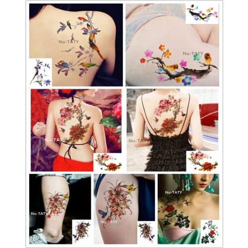 Nu-TATY Waterproof Temporary Sticker Chinese Style Series Peony Plum Blossom Bamboo Bird Peacock Fashion Tattoo Stickers