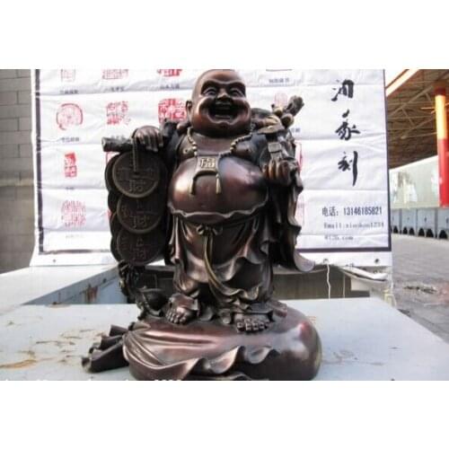 Song voge gem S1456 16 Chinese Folk Red Bronze Copper coin wealth lucky Maitreya Buddha Statue