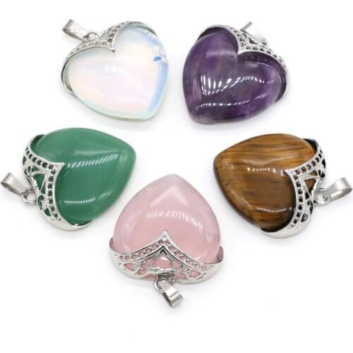 New Fashion Peach Heart Shape Pendants Amethysts Charms Green Aventurines Metal Alloy Pendants Size 32x35mm