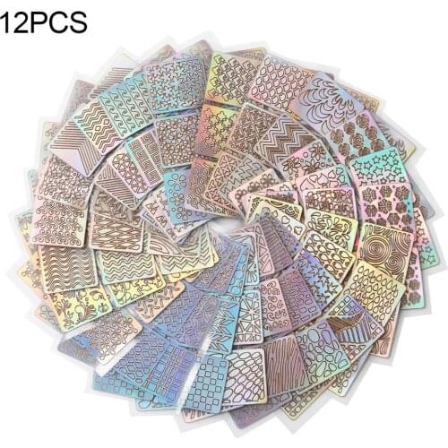 12 Sheets Stripes Wavy Hollow Printed Stamp Nail Art Templates Manicure Tool