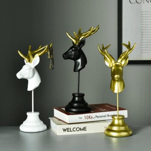 DEER HEAD STATUE FOR HOME DECOR RESIN DEER SCULPTURE NORDIC HOME DECORATION TABLETOP STATUES