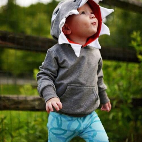 2019 Autumn Winter Warm Boys Girls Shark Hooded Tops Hoodies Pocket Jacket Coat Outerwear Toddler Kids Baby Casual New