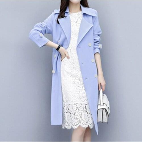 Plus Size Trench Coat Womens Solid Double-Breasted Mid-Length Windbreaker Slim 2020 New Spring Autumn Outerwear Female Tops