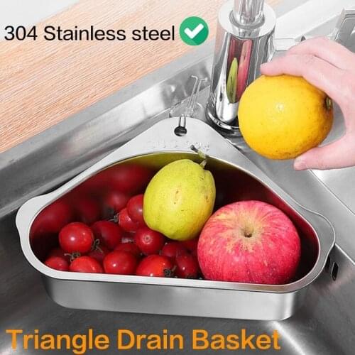 Triangle Drainage Rack Kitchen Sink Leftovers Stainless Steel Triangular Fruit Filter Sink Shelf Hanging Strainer Tool