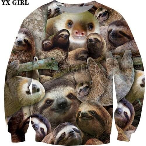 YX GIRL Brand clothing Drop shipping Men/Women Long Sleeve Animal sloth 3d Print Hoodies Harajuku Novelty Sweatshirts