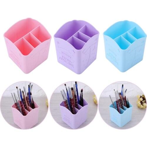 Nail Art Brush Pen Tips Storage Holder Box Cosmetic Makeup Brush Pot 4-Compartments Nail Art Manicure Tools Organizer Container