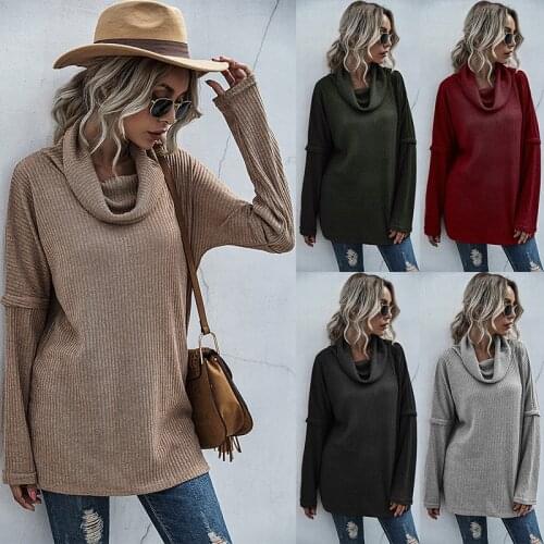 2021 autumn European and American harajuku large size pile collar base knitted sweater women long sleeves oversized sweater