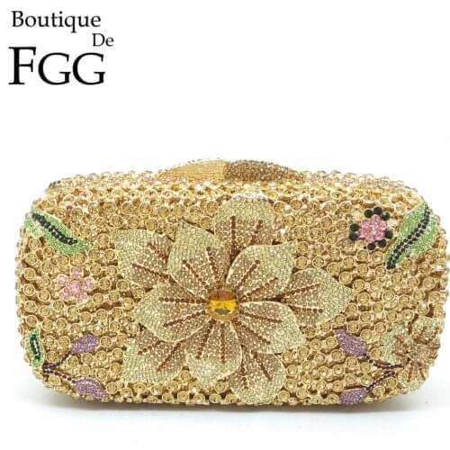 Boutique De FGG Elegant FlowerWomen Evening Clutch Bags Wedding Cocktail Party Bridal Crystal Purses and Handbags