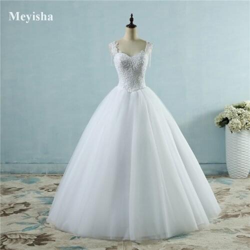 ZJ9082 Ivory White Princess Ball Pretty Lace Pearls Beads Sleeve Two Shoulder 2019 2020 Dresses Wedding Bride Gown Size 2-26W