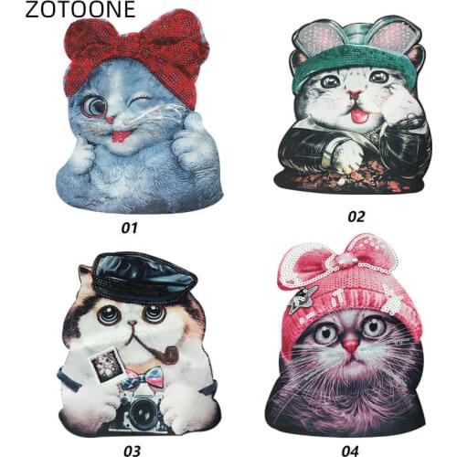 ZOTOONE Sequins Patches Cartoon Cat Patch for Clothes Jackets Printed Beads DIY Cute Embroidery Sewing Stickers Accessories E