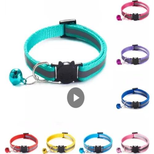 10 Colors Cats Collars Nylon Bells Adjustable Buckles Fashion Reflective Pet Collar Cat Head Pattern High Quality Supplies