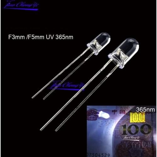 10PCS UV 365nm LED Diode DIP 3mm 5mm Diodes Clear UV LED Ultraviolet Ultra Violet LED Kit