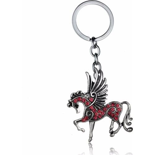 12PC/Lot New Horse Wings Pegasus Animals Keychain Pink Crystal Rhinestone Keyring Women Men Birthday Xmas Party Gift Bags Keyfob