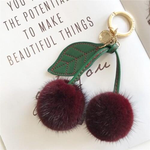 2021 Luxury Real Fox Fur Ball PomPom 9 Colors Genuine Mink Fur Keychain Cherry Fruit Metal Key Ring Pendant Bag Charm Women f332