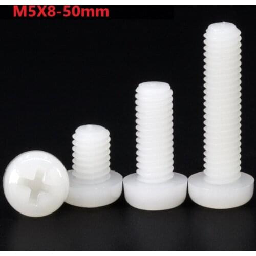 5mm White Nylon Phillips Pan Head Screws M5 x 8 10 12 15 25 30 35 40 50mm Plastic Cross Recessed RoundHead Bolts Flame Retadant