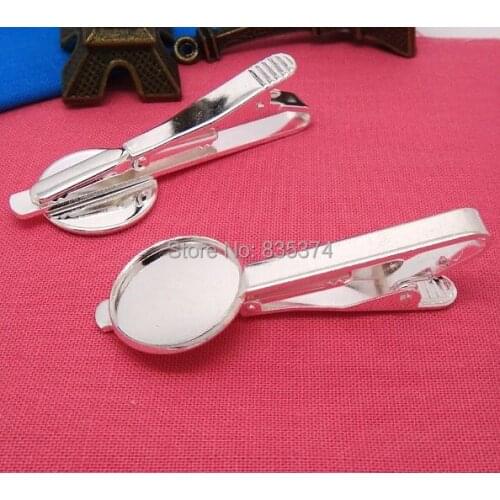 50PCS Wholesale Silver Plated Tie Clips Jewelry Settings with inner 16mm Bezel Setting Tray for Cameo Cabochons
