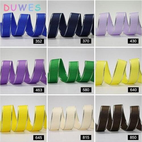 DUWES Various Size color Free shipping Silver Metallic-Edge Grosgrain Ribbon Accessory hairbow headwear DIY decoration OEM D719
