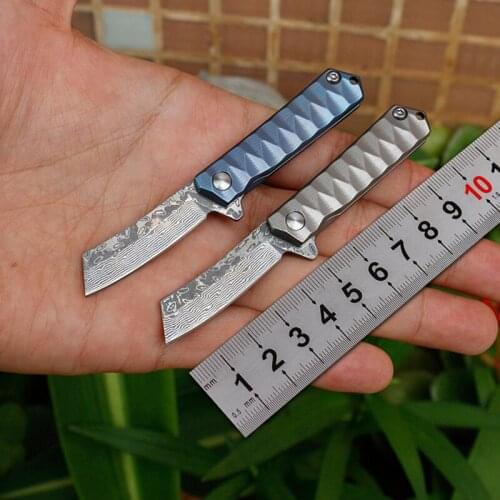 Free shipping mini folding knife pocket knife small tactical hunting knife sharp Damascus steel knife with outdoor tools