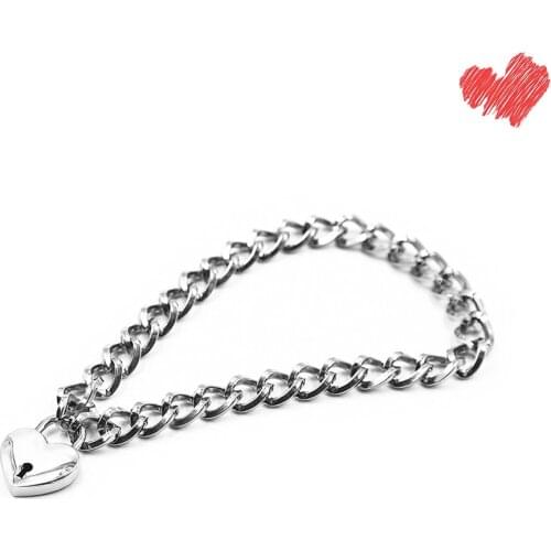 EXVOID Slave Restraint Neck Ring Metal Neck Collar BDSM Bondage Heart Lock Stainless Steel Sex Toy For Women Men Flirting