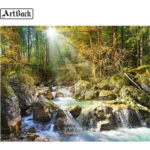 Full square & round diamond painting stream forest landscape tree diamond mosaic 3d diamond embroidery sticker