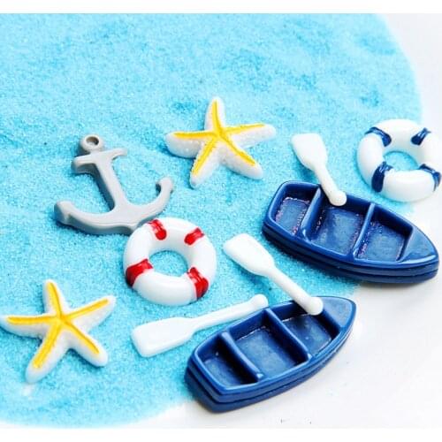 Kawaii Resin Boat/Paddle/Anchor/Starfish/Life Buoy Beach Items Miniature Flat back Cabochon Art Supply DIY Craft Decoration