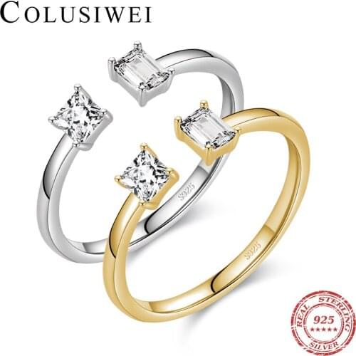Colusiwei Authentic 925 Sterling Silver Geometric Cutting Double Zirconia Finer Ring for Women Opening Ring Jewelry 2021 Design