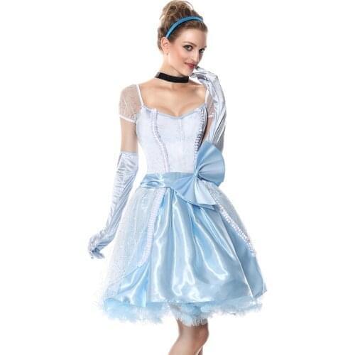 Halloween Princess Costume party light blue beauty princess Dancing Lace Dress with Bowknot halloween Women costume