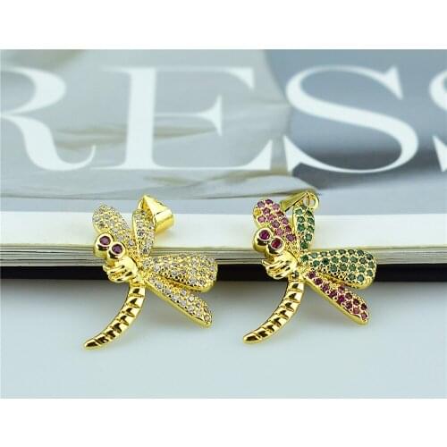 Dragonfly pendant is suitable for bracelets, necklaces, jewelry, jewelry, insect semi-finished products and colored cubic zircon