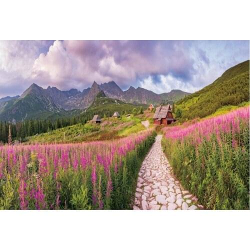 Landscape Backdrop Lavender and Hut Scenery Party Photography Background Holiday Celebration Photo Booth Studio Decor