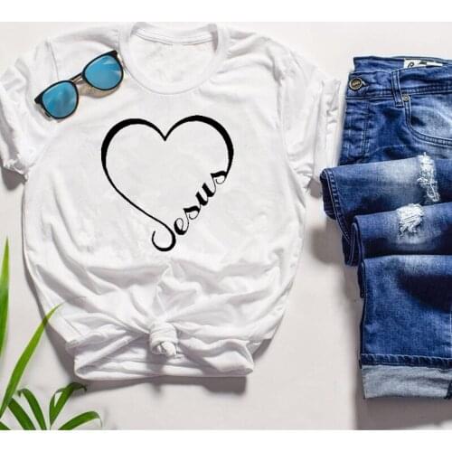 Love Heart Jesus Faith T Shirt Women Short Sleeve Funny Christian Graphic Tshirt Women Funny Tee Shirt Slim Clothes