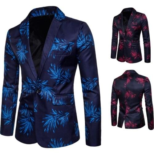 New Brand Mens Fashion Blazer Floral Printed Slim Fit Blazer Masculino One Button Mens Blazer Coat