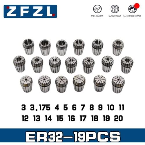 19PCS ER32 Spring collet Set 3 3.175 4 5 6 7 8 9 10 11 12 13 14 15 16 17 18 19 20 Engraving machine spindle Er collet set