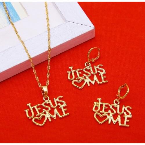 Jesus Love Me Heart Jewelry Set For Men Women Gift Gold Color Christ Savior Redeemer Deliverer Jewelry Set