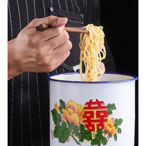 Nostalgic Chinese Enamel Cup with Lid Creative Instant Noodle Bowl Large Capacity Literary Tea Mug Gift 750/1100/3000ML HE
