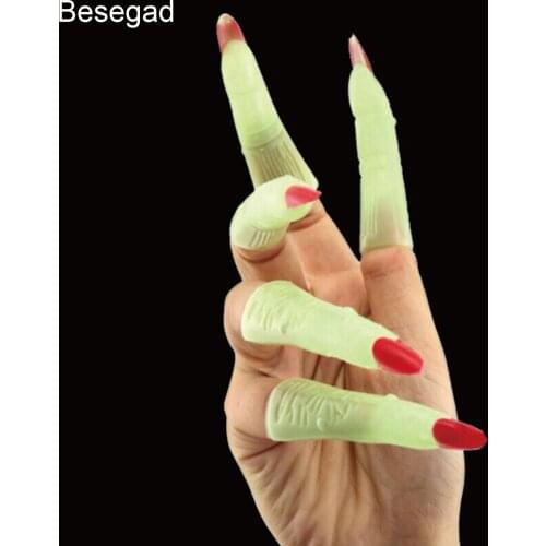 10Pcs Novelty Glow in the Dark Witch Finger Nails Luminous Light Up LED Finger Light Toys Cosplay Props Halloween Party Supplies
