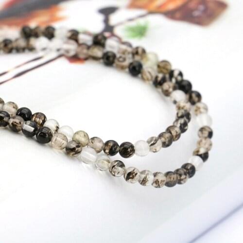 Charming 4mm black multicolor watermelon tourmaline round loose beads 15inches 2pc/lot exquisite DIY women jewelry making gift