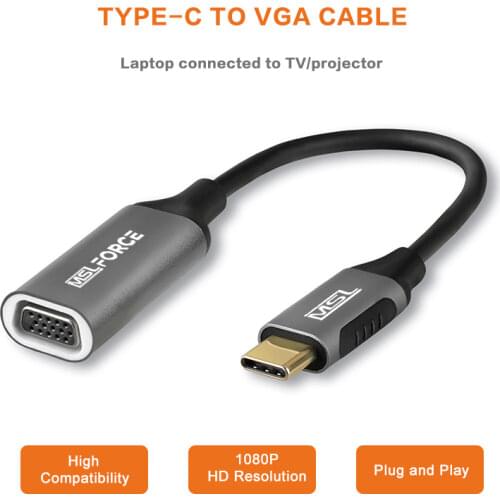 Type C to Female VGA Cable Adapter USBC USB 3.1 to VGA Adaptor for MacBook Pro MacBook Air 2019 Chromebook Samsung Galaxy S9/S8